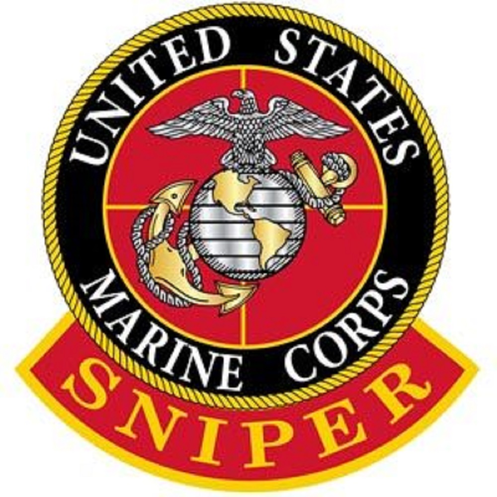 UNITED STATES MILITARY PATCH, USA MARINE CORPS SNIPER LOGO - Embroidered  Sew On / Iron On Patriotic PATCH - 4 Round 